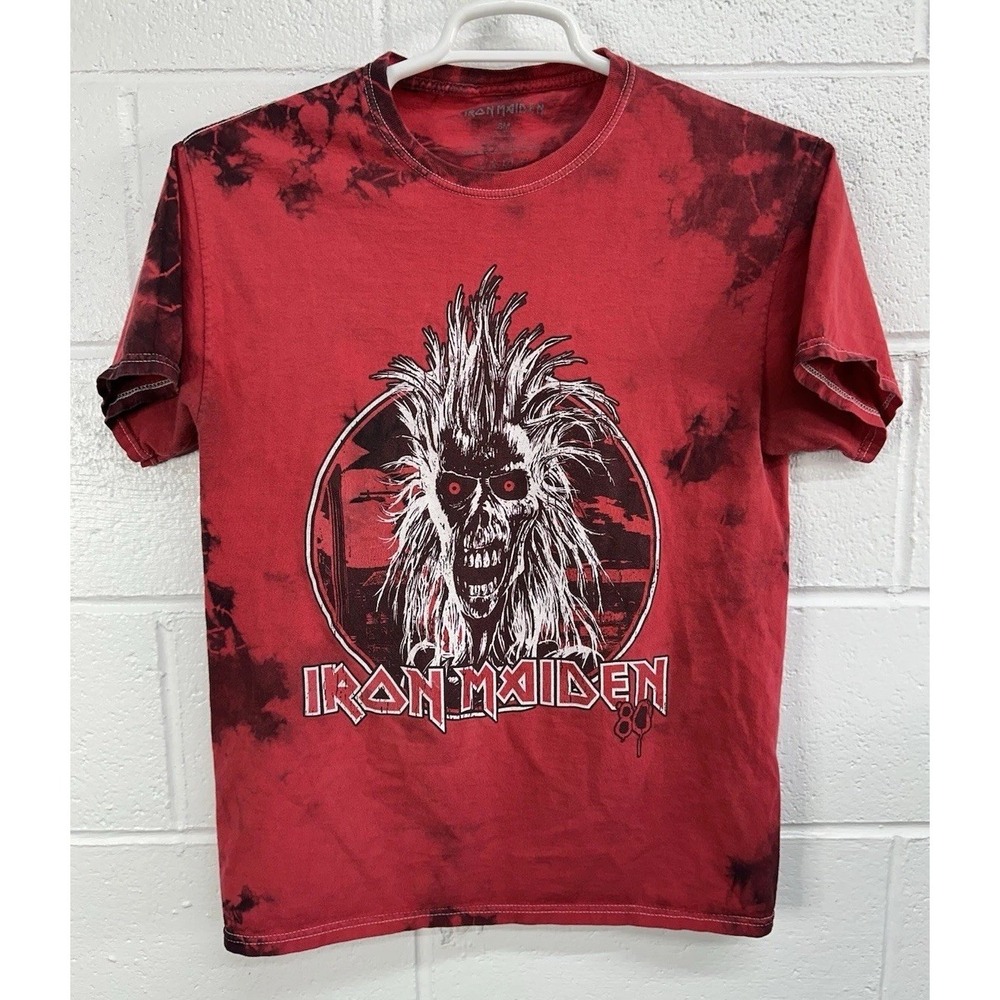 Iron Maiden T-Shirt Red Tie Dye Graphic Rock Tour / Men's Small